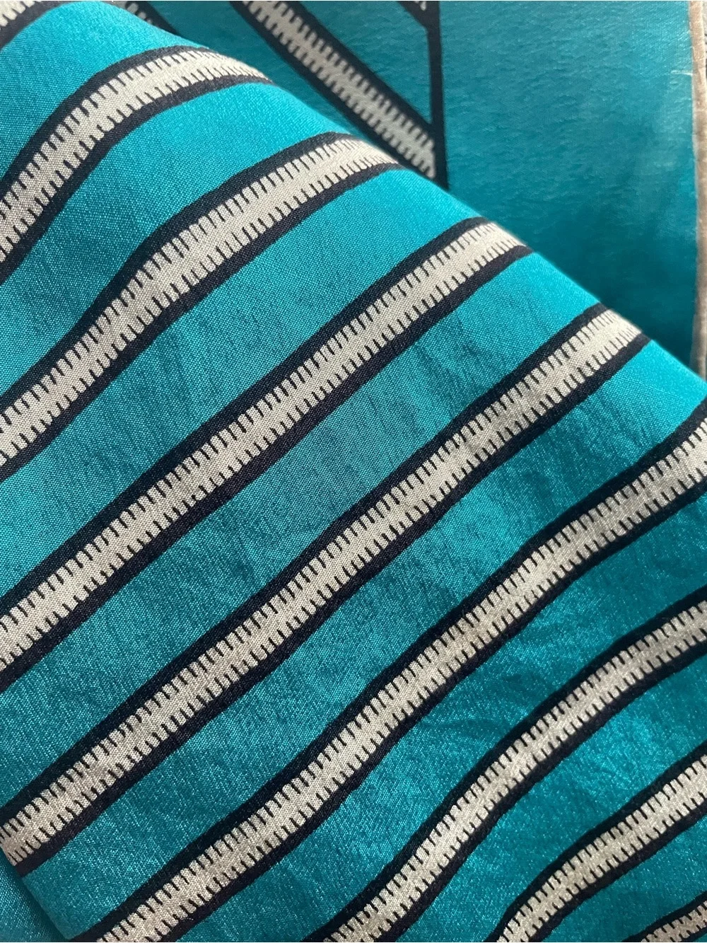 Vintage Square Silk Scarf Neckerchief Teal Blue Geometric Stripe Pattern